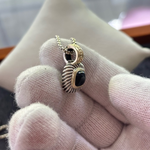 David Yurman 925 & 14k Gold Albion Pendant Necklace with Black Onyx 16-17" - Picture 8 of 11